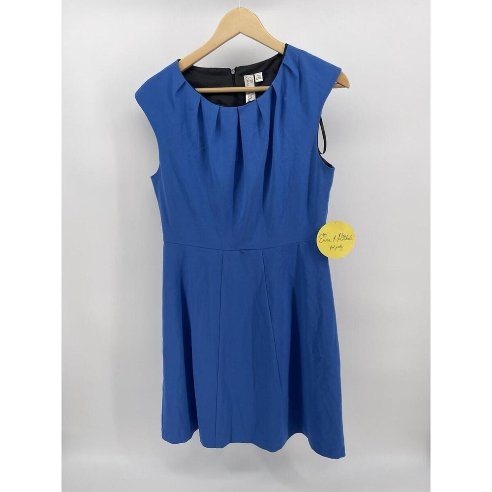 Emma & Michele Royal Blue Pleated Neck Fit Flare Sleeveless Dress Size 10 NWT